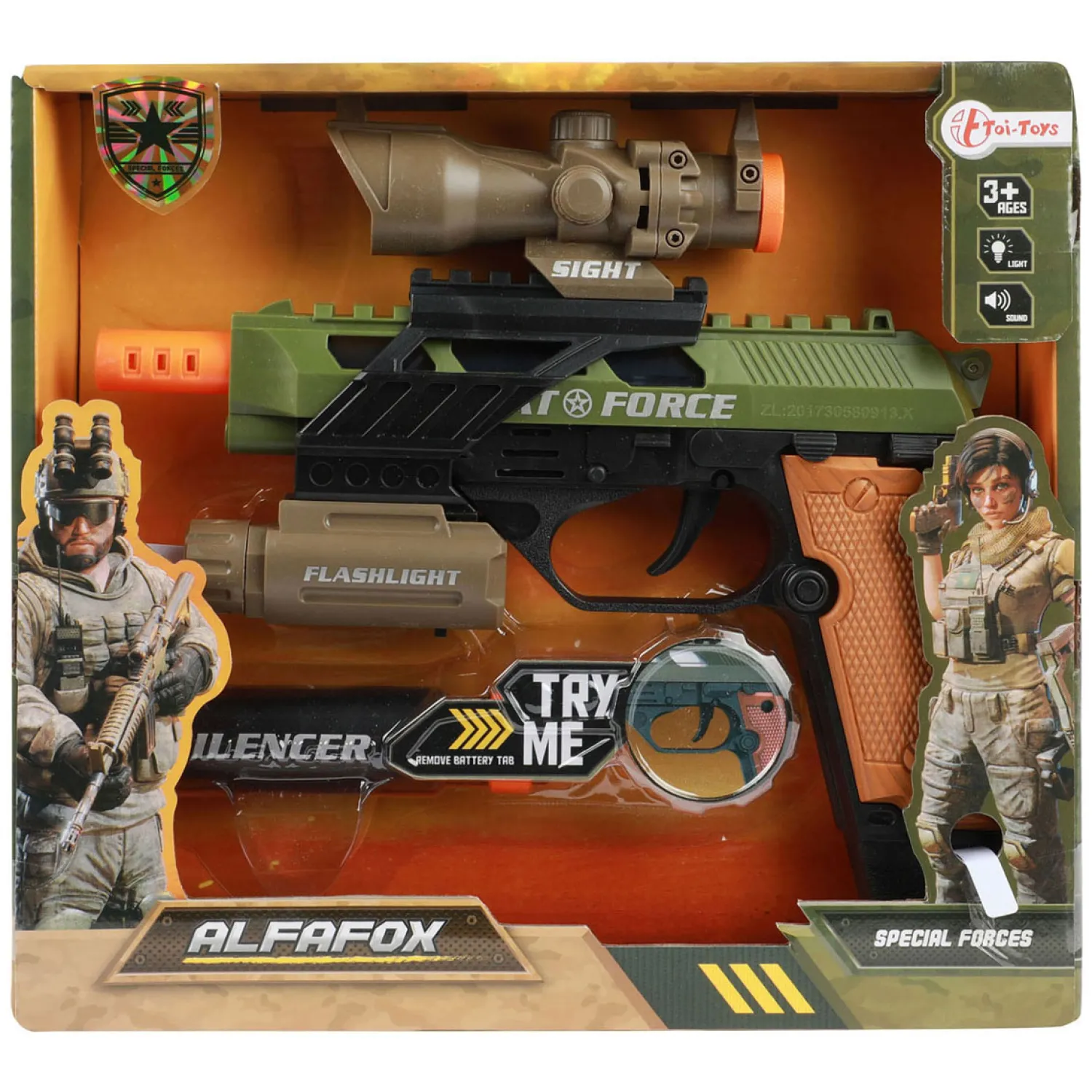 Alfafox Pistool Militair met Licht en Geluid en Zaklamp>Toi-Toys Hot