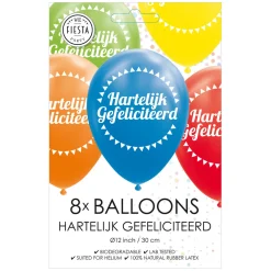 Globos Ballonnen Hartelijk Gefeliciteerd Mix Kleuren 30cm, 8st. Best