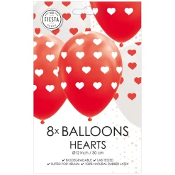 Ballonnen Hartjes Rood/Wit 30cm, 8st.>Globos Discount