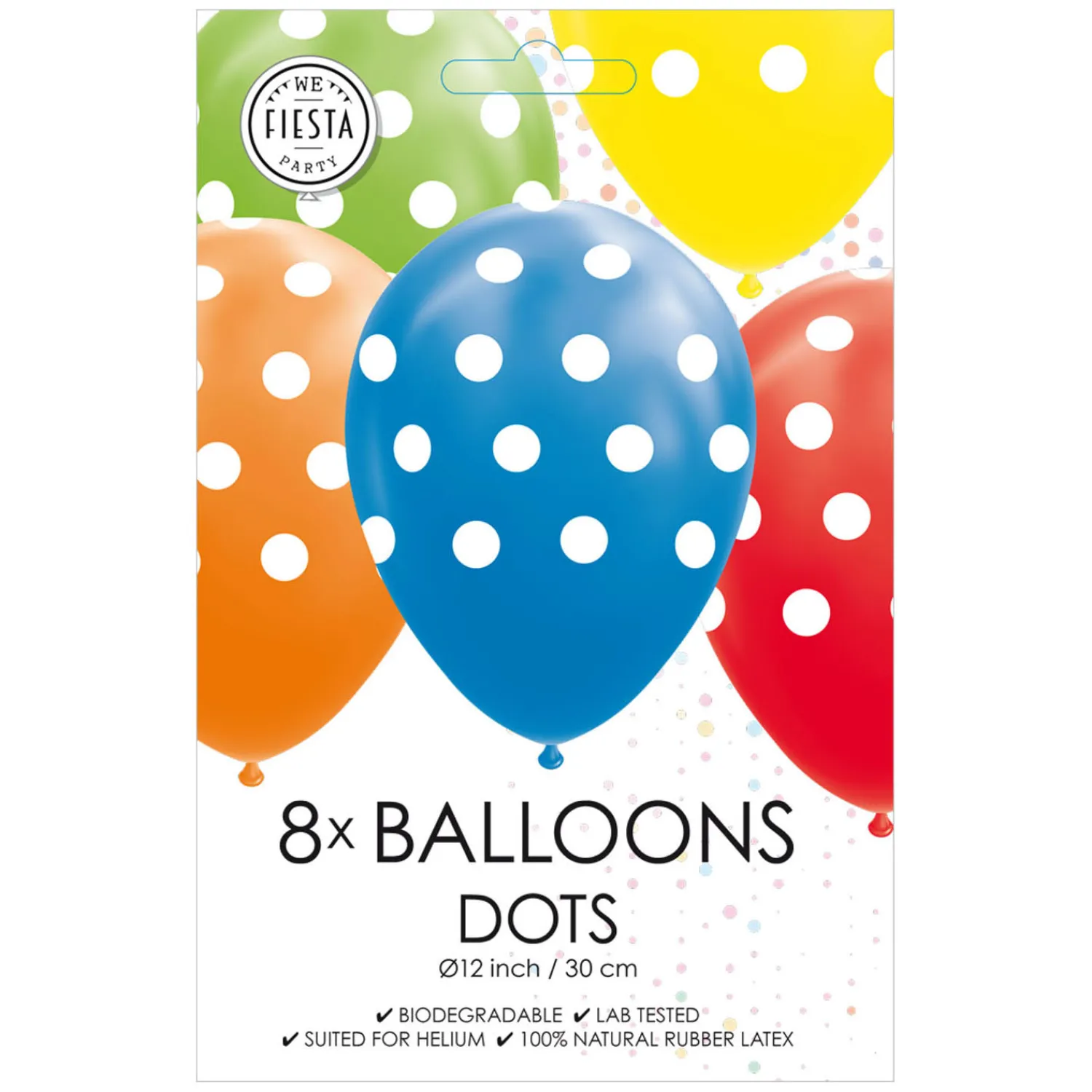 Ballonnen Stippen Mix Kleuren 30cm, 8st.-Globos Outlet