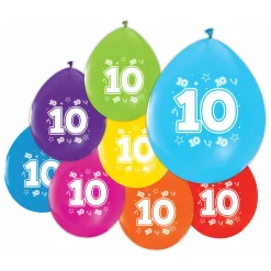 Ballonnen 2-zijdig Geprint Cijfer 10, 8st.>Globos