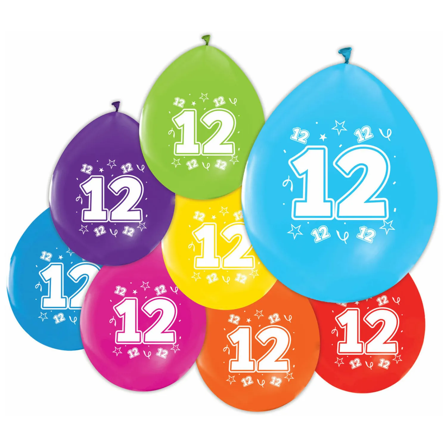 Ballonnen 2-zijdig Geprint Cijfer 12, 8st.>Globos Best