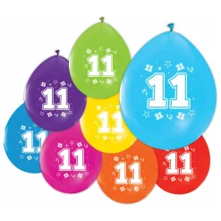 Ballonnen 2-zijdig Geprint Cijfer 11, 8st.>Globos Hot