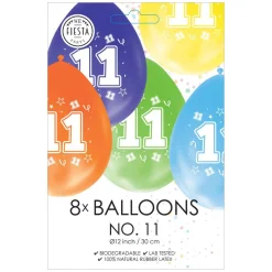 Ballonnen 2-zijdig Geprint Cijfer 11, 8st.>Globos Hot