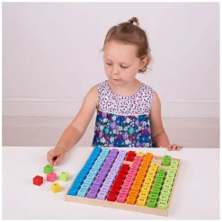 Houten Cijferblokken in een Vakjesbord, 100dlg.-Bigjigs Discount