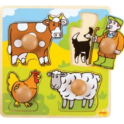 Houten Noppenpuzzel Boerderij, 4dlg.>Bigjigs Online