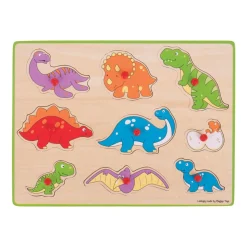 Houten Noppenpuzzel Dino's, 9dlg.-Bigjigs Hot