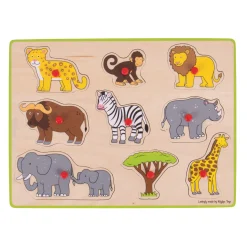 Houten Noppenpuzzel Safari, 9dlg.-Bigjigs Best