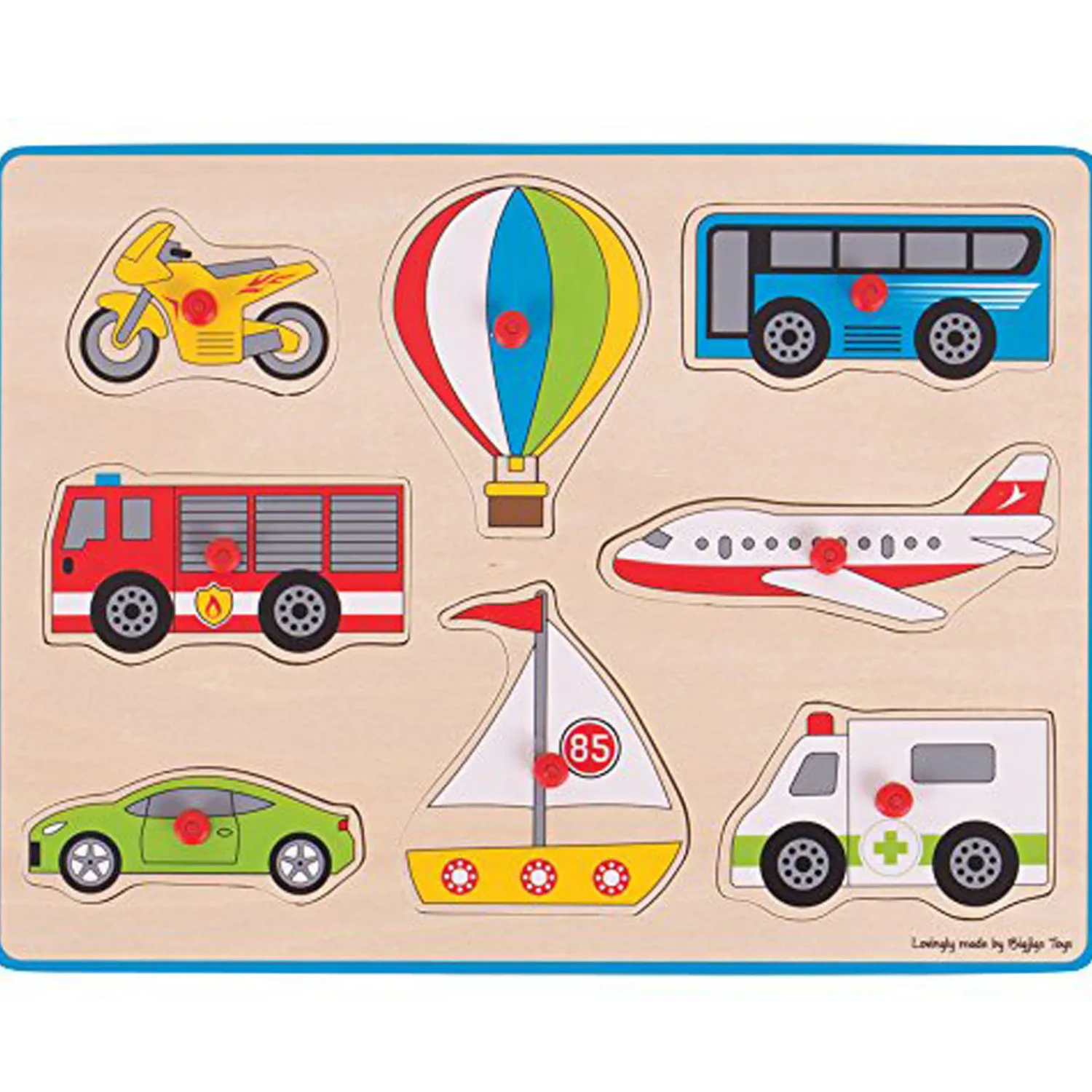 Houten Noppenpuzzel Voertuigen, 8dlg.>Bigjigs New