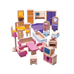 Houten Poppenhuis Meubels, 27dlg.><noscript><img width=
