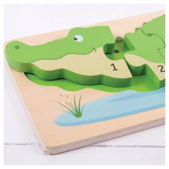 Houten Telpuzzel Krokodil, 10st.-Bigjigs Best
