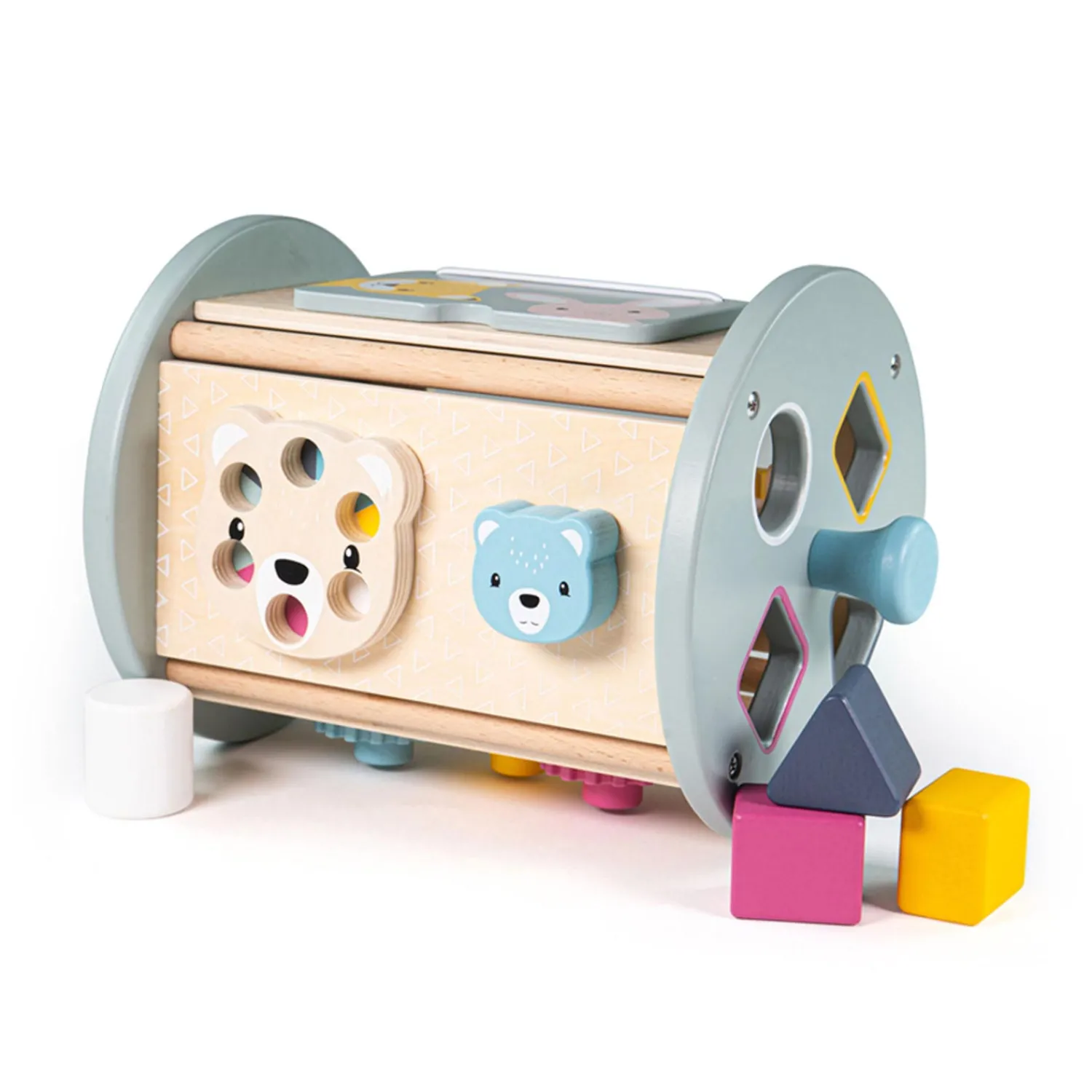 Bigjigs Rollende Activiteitenbox en Vormenstoof van Hout, 5dlg.