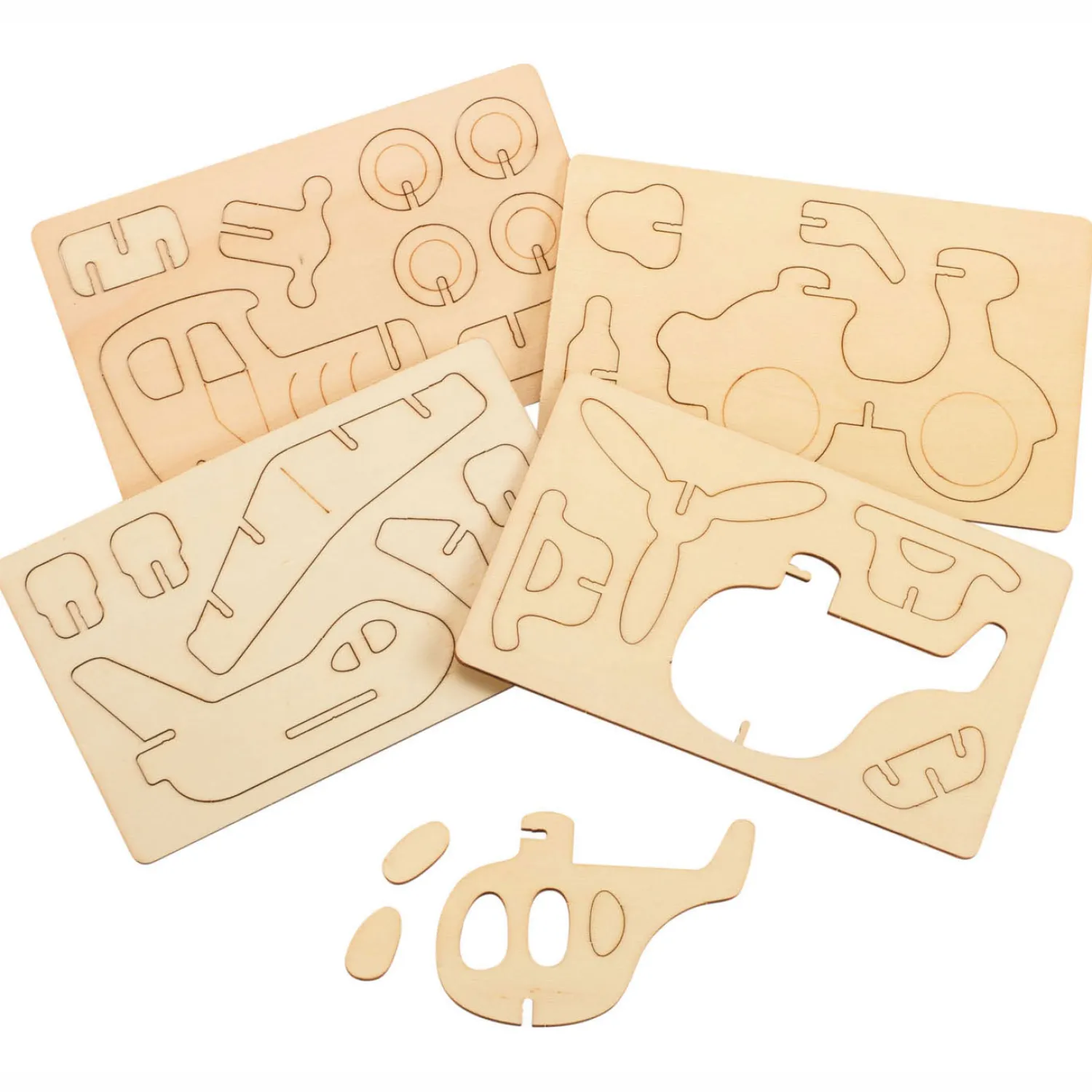 Colorations Bouwpakketje Houten 3D Voertuigen, Set van 4