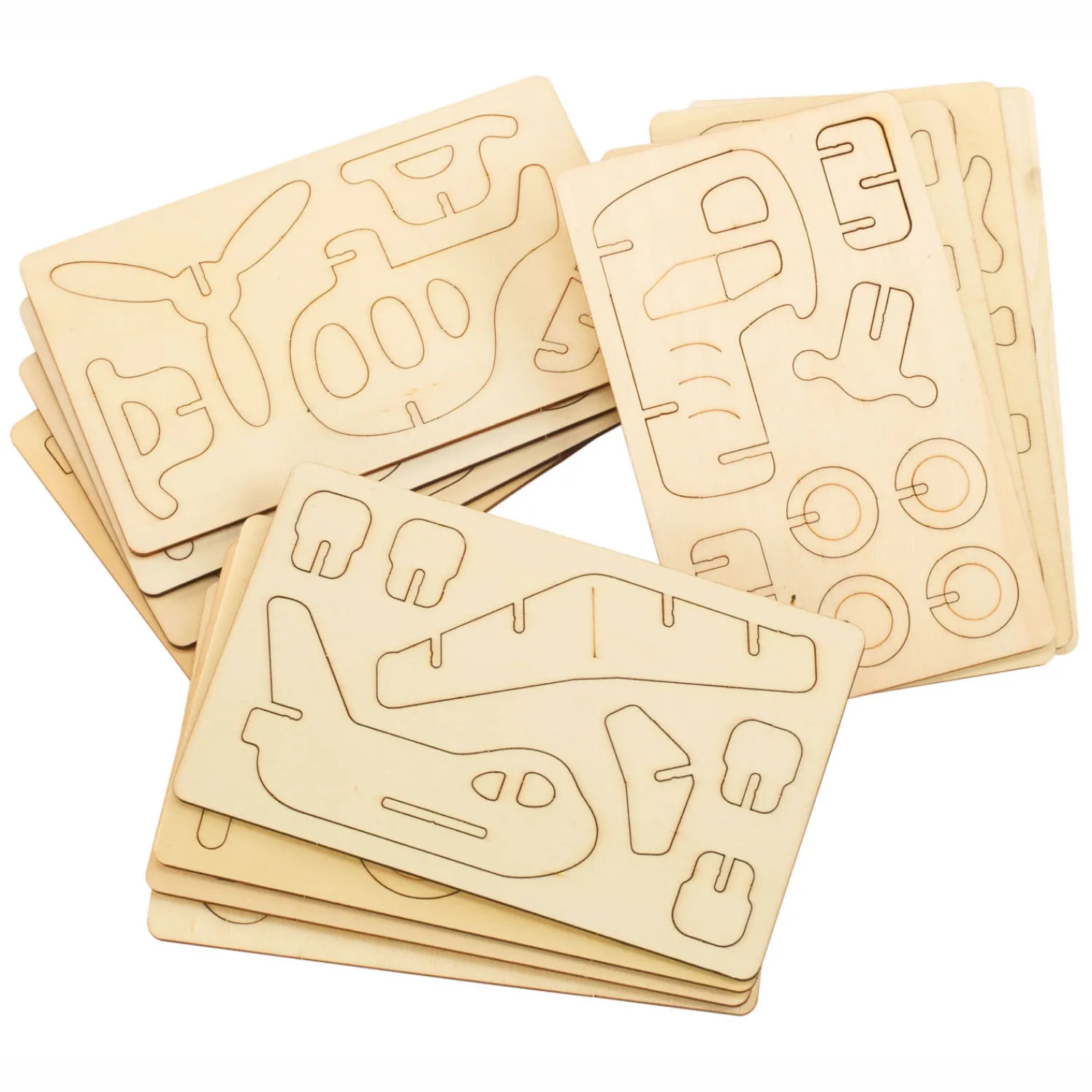 Colorations Bouwpakketje Houten 3D Voertuigen, Set van 4