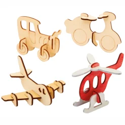 Colorations Bouwpakketje Houten 3D Voertuigen, Set van 4