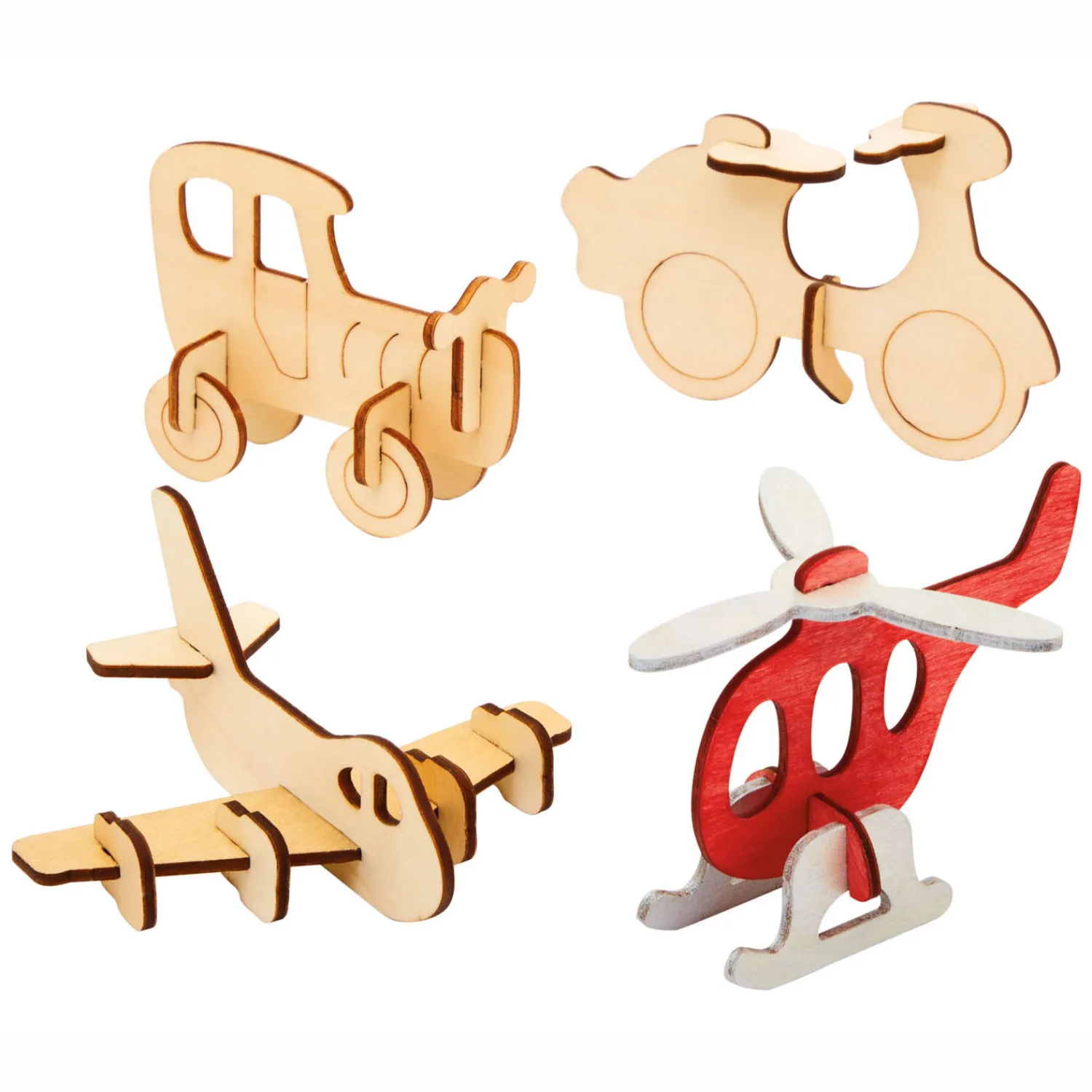 Colorations Bouwpakketje Houten 3D Voertuigen, Set van 4