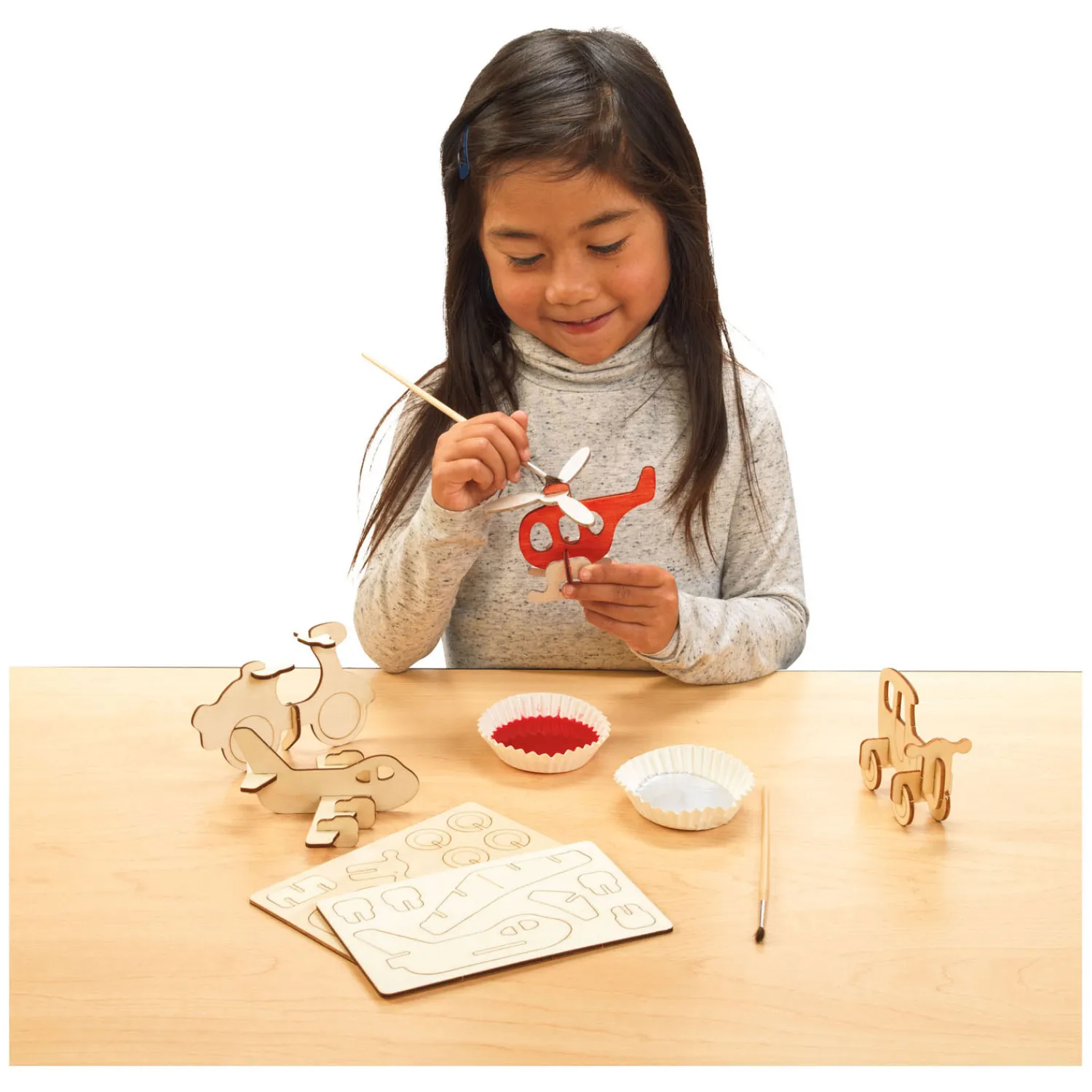 Colorations Bouwpakketje Houten 3D Voertuigen, Set van 4