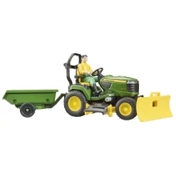 Bworld John Deere Zitmaaier met Aanhanger en Tuinman 1:16-Bruder Hot