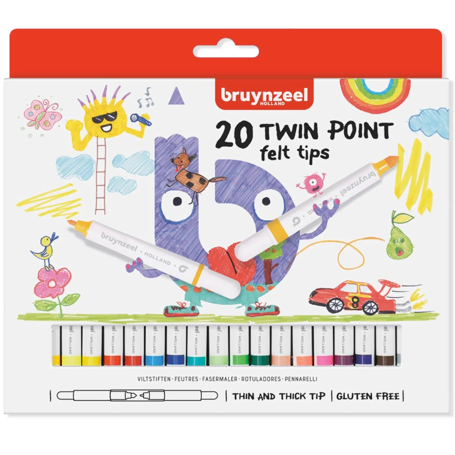 Bruynzeel Kids Twin Point Viltstiften, 20st. Hot