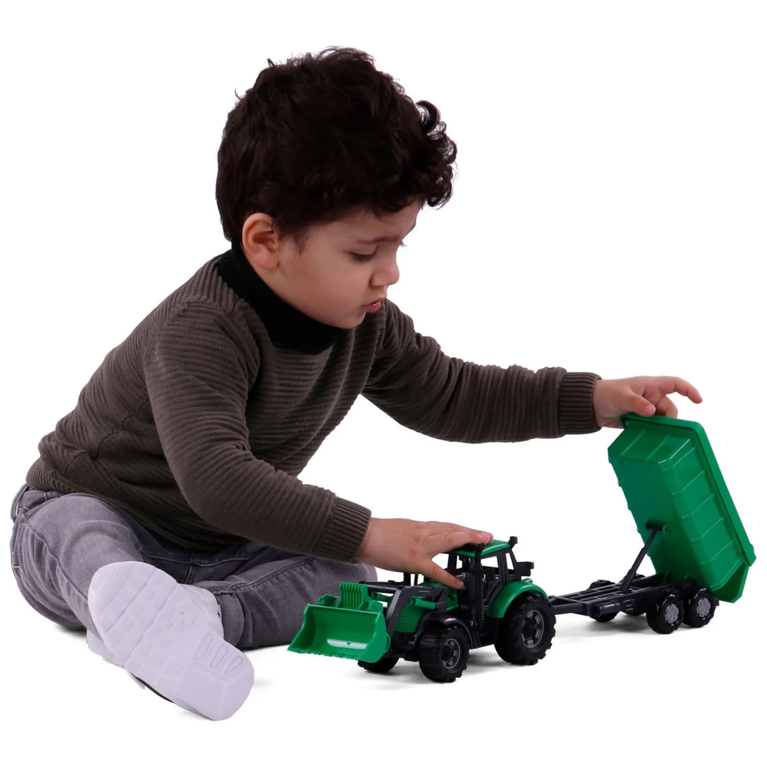 Tractor met Lader en Aanhang Kiepwagen Groen, Schaal 1:32>Cavallino Best