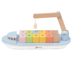 Houten Blokkenboot met Kraan, 13dlg.-Classic World Sale