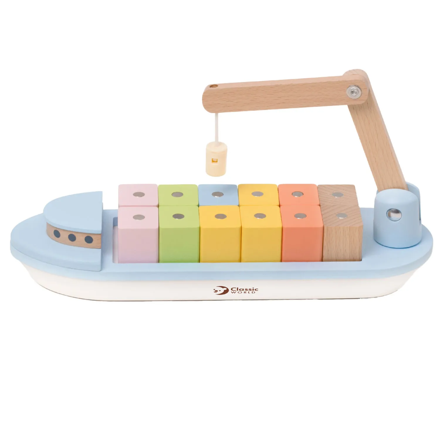 Houten Blokkenboot met Kraan, 13dlg.-Classic World Sale