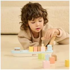 Houten Blokkenboot met Kraan, 13dlg.-Classic World Sale