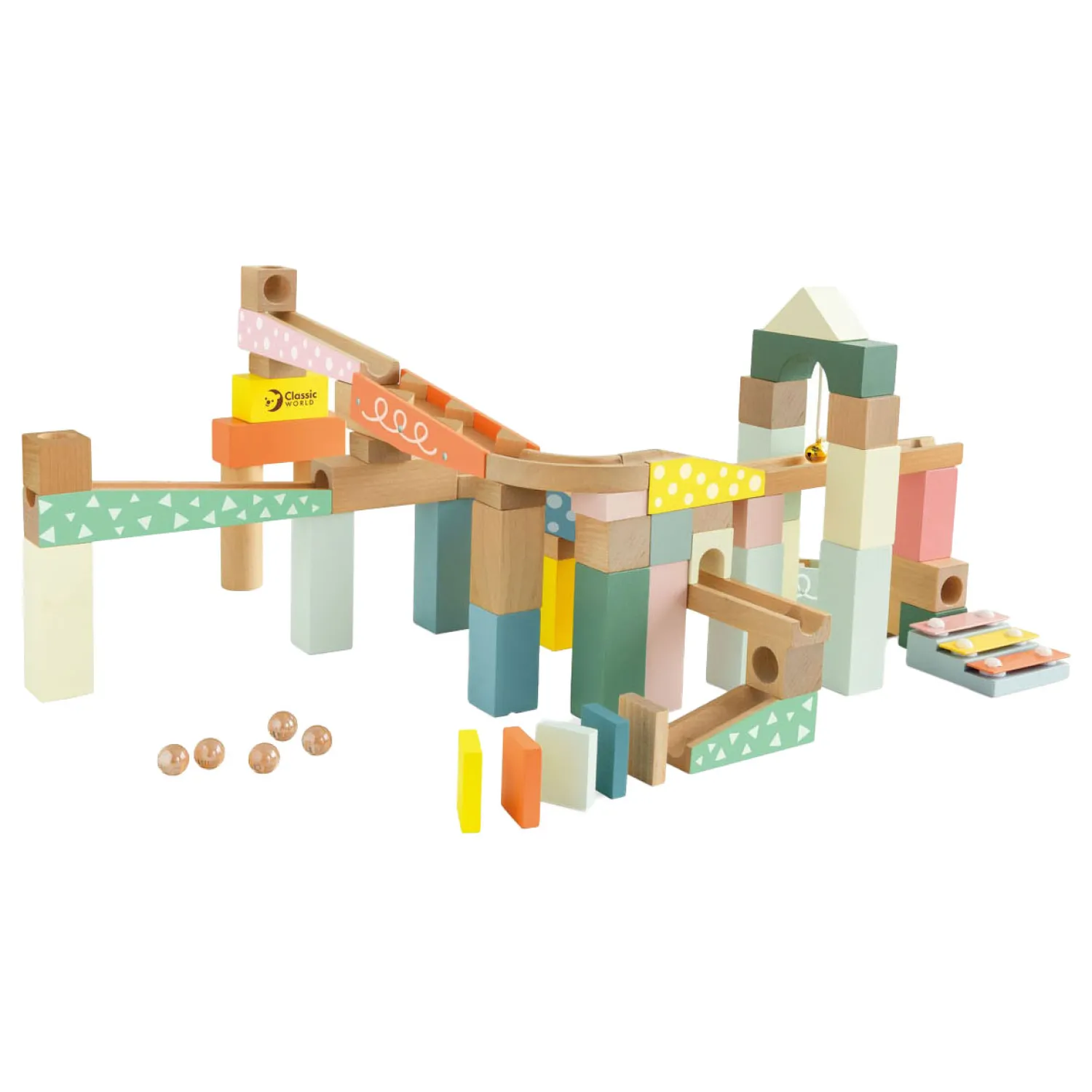 Houten Knikkerbaan Bouwset, 62dlg.>Classic World Sale
