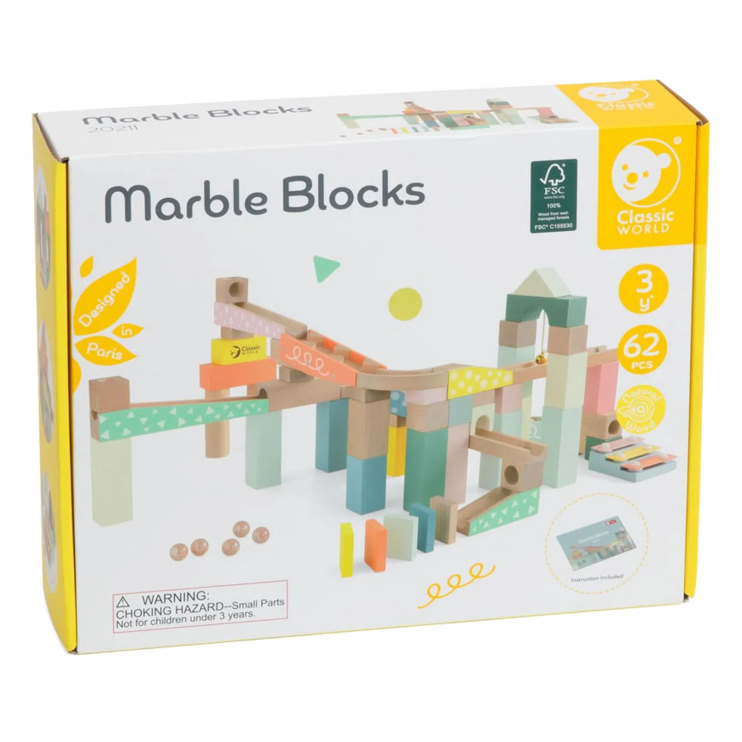 Houten Knikkerbaan Bouwset, 62dlg.>Classic World Sale