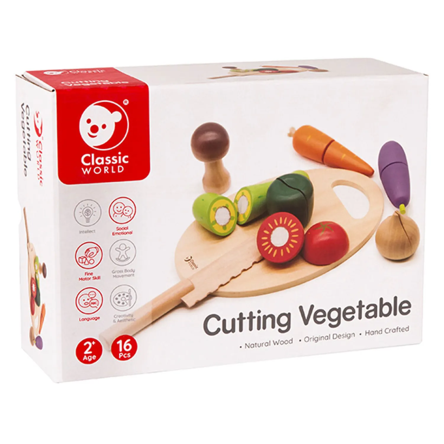 Houten Snijgroenten met Mes en Snijplank 16 dlg>Classic World Clearance