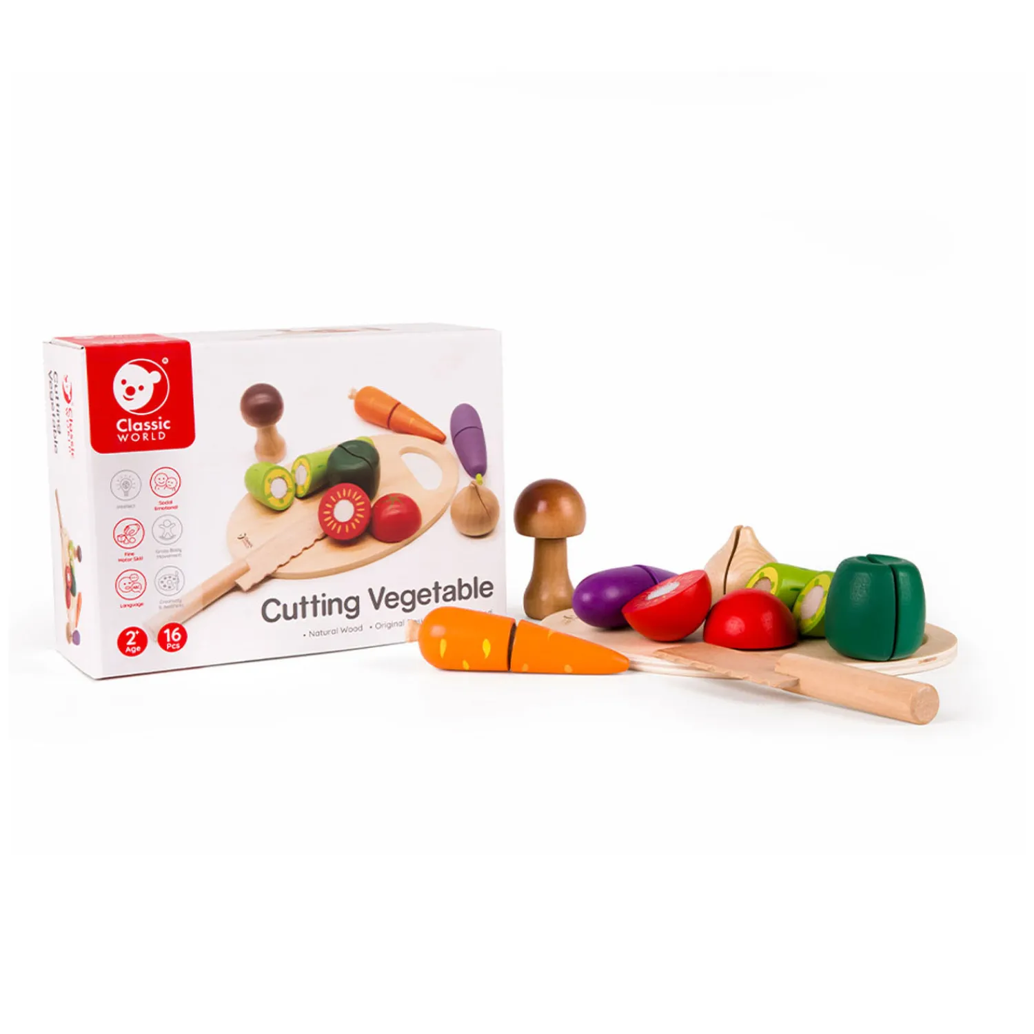 Houten Snijgroenten met Mes en Snijplank 16 dlg>Classic World Clearance
