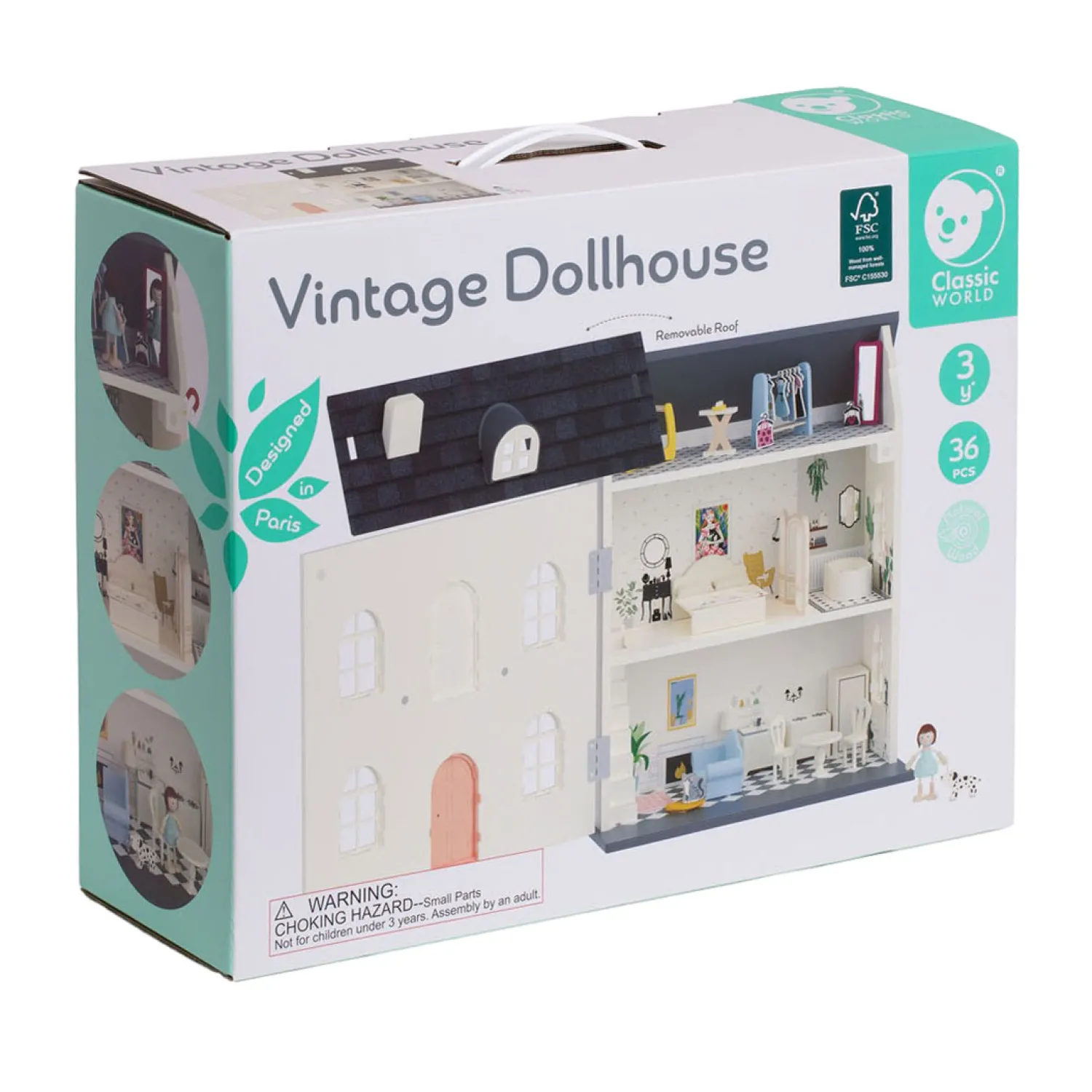 Houten Vintage Poppenhuis, 36dlg.>Classic World Sale