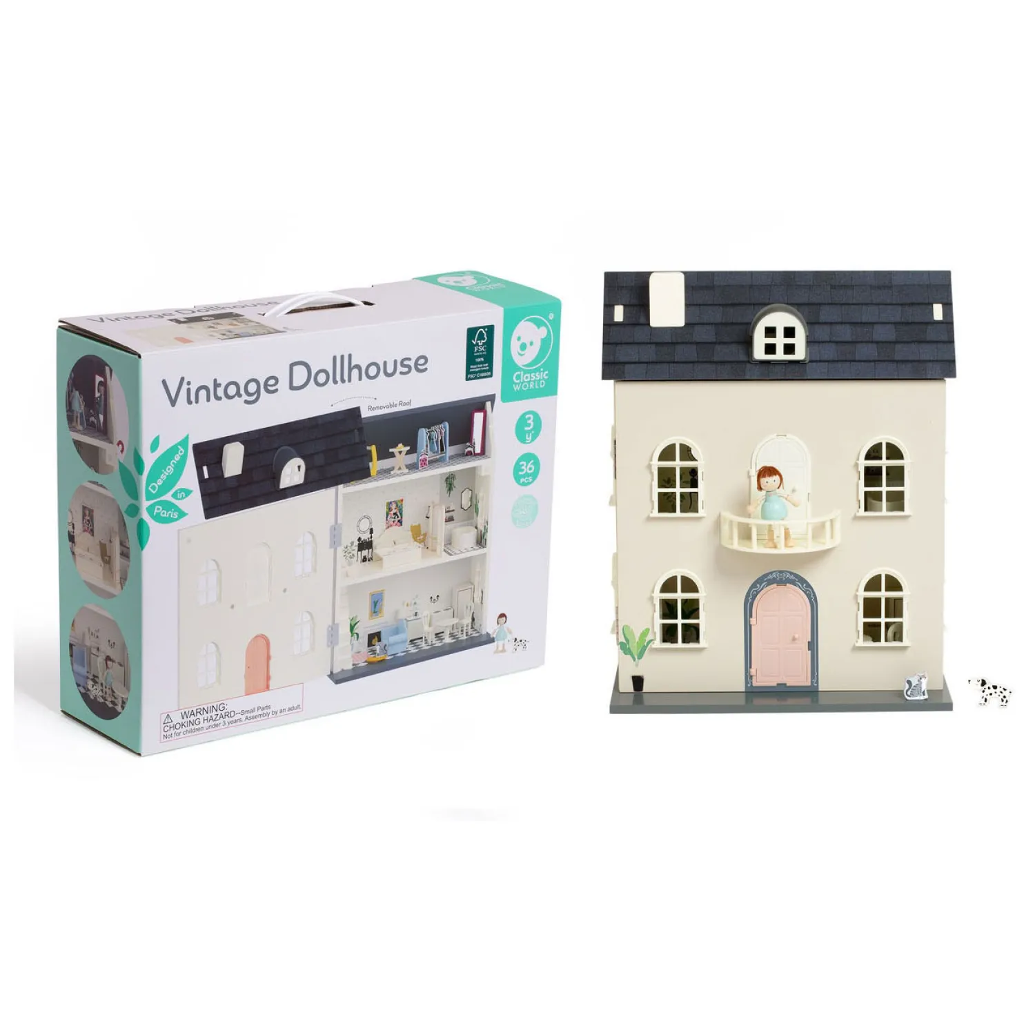 Houten Vintage Poppenhuis, 36dlg.>Classic World Sale