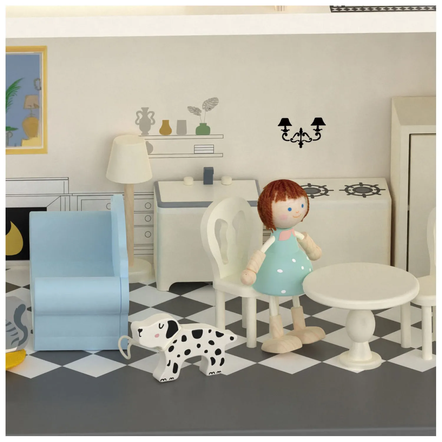 Houten Vintage Poppenhuis, 36dlg.>Classic World Sale