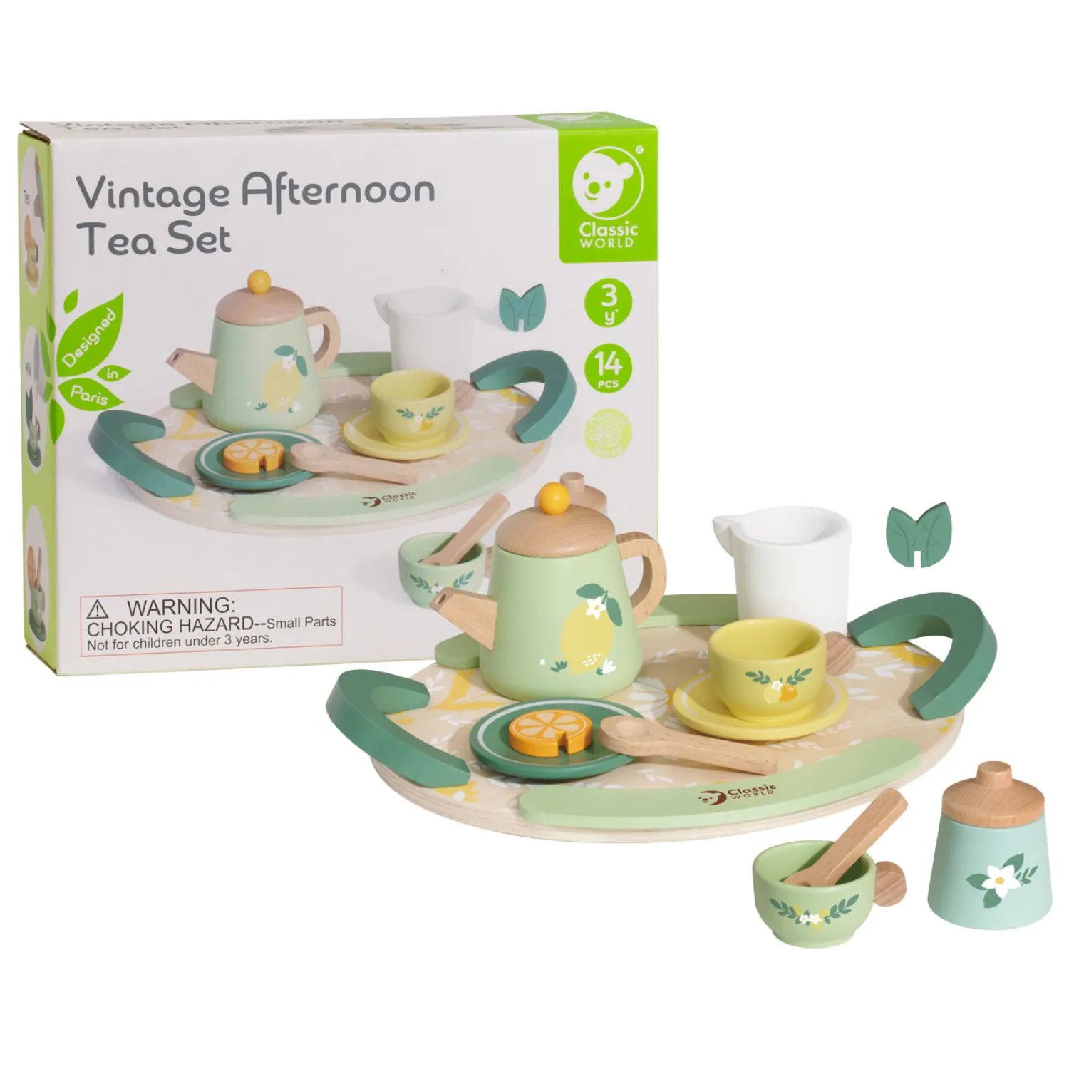 Houten Vintage Theeset met Dienblad, 14dlg.>Classic World Online