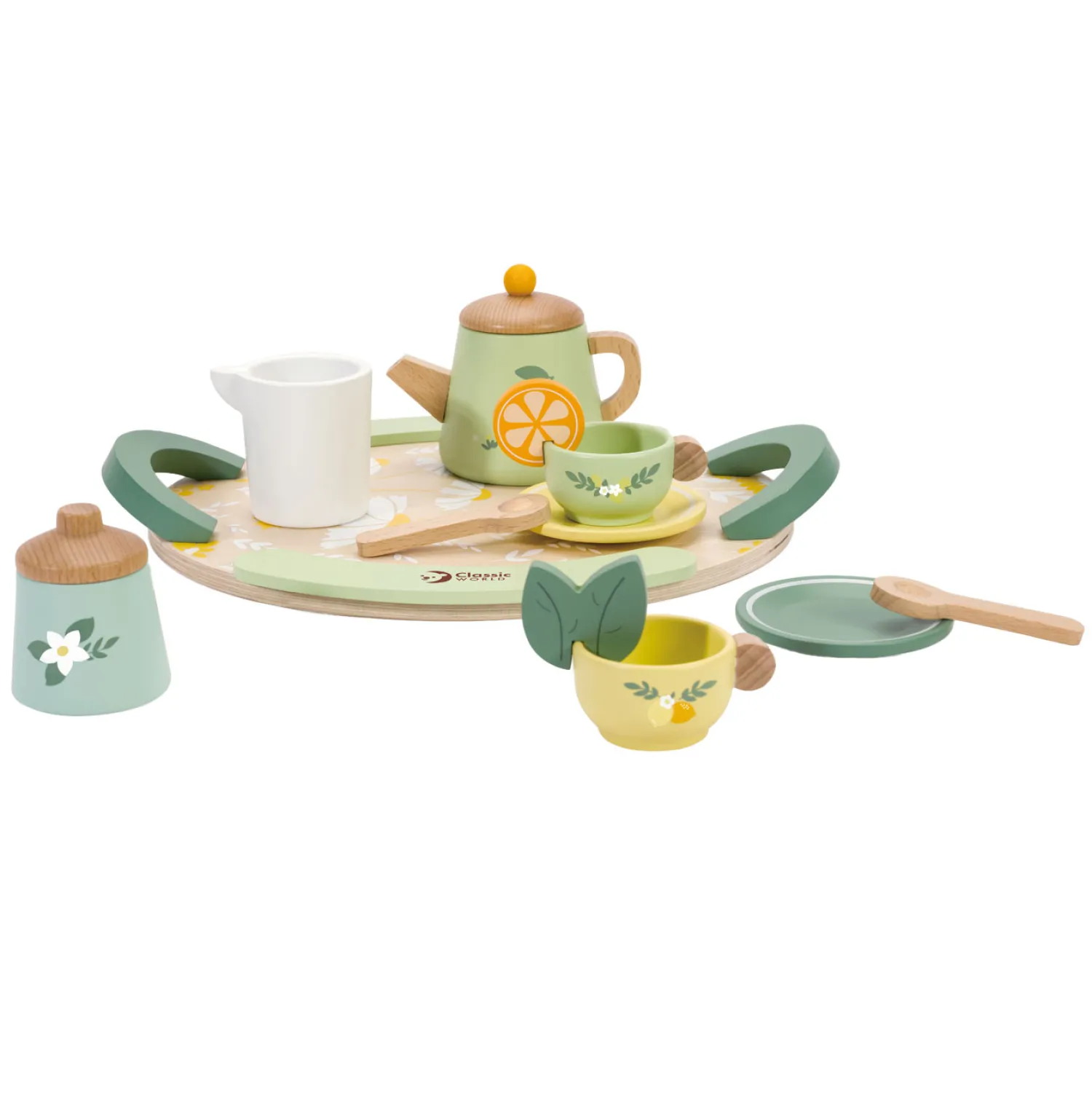 Houten Vintage Theeset met Dienblad, 14dlg.>Classic World Online