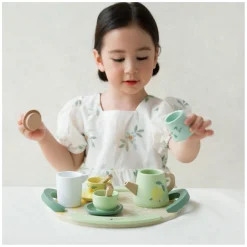 Houten Vintage Theeset met Dienblad, 14dlg.><noscript><img width=