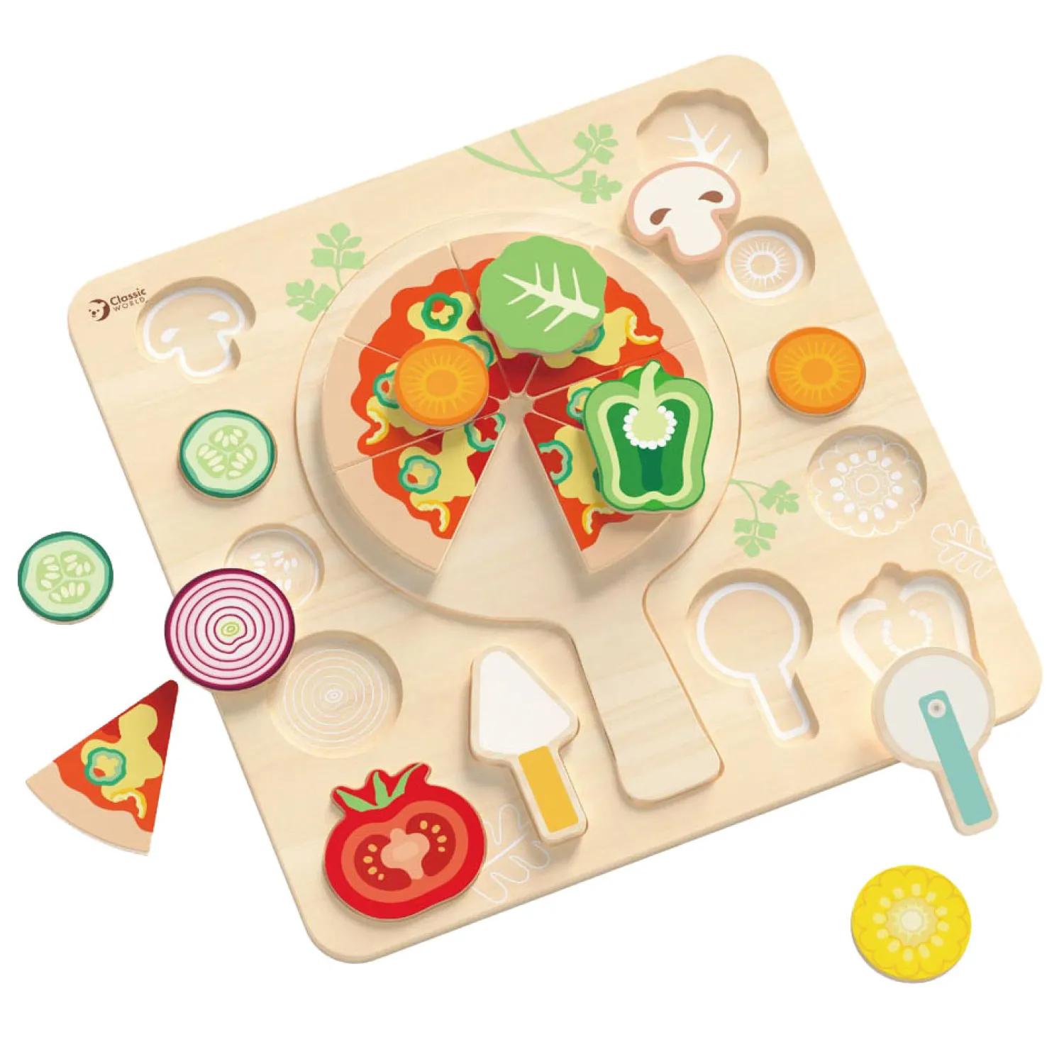 Houten Vormenpuzzel Pizza, 22st.>Classic World Online
