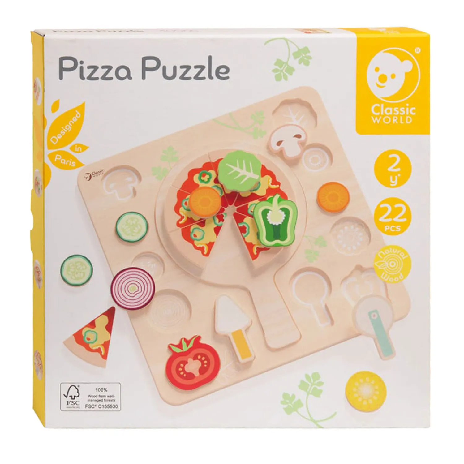 Houten Vormenpuzzel Pizza, 22st.>Classic World Online