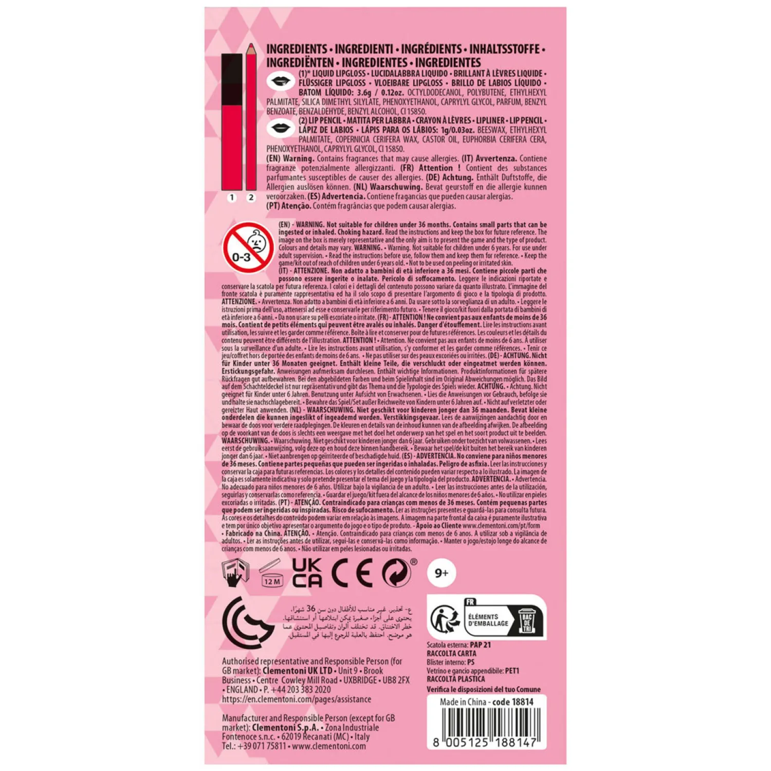 Clementoni Crazy Chic Lipgloss en Lippotlood Party Queen, 2st. Best