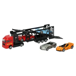 Die-cast Transporter met 4 metalen auto's><noscript><img width=