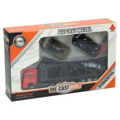 Die-cast Transporter met 4 metalen auto's><noscript><img width=