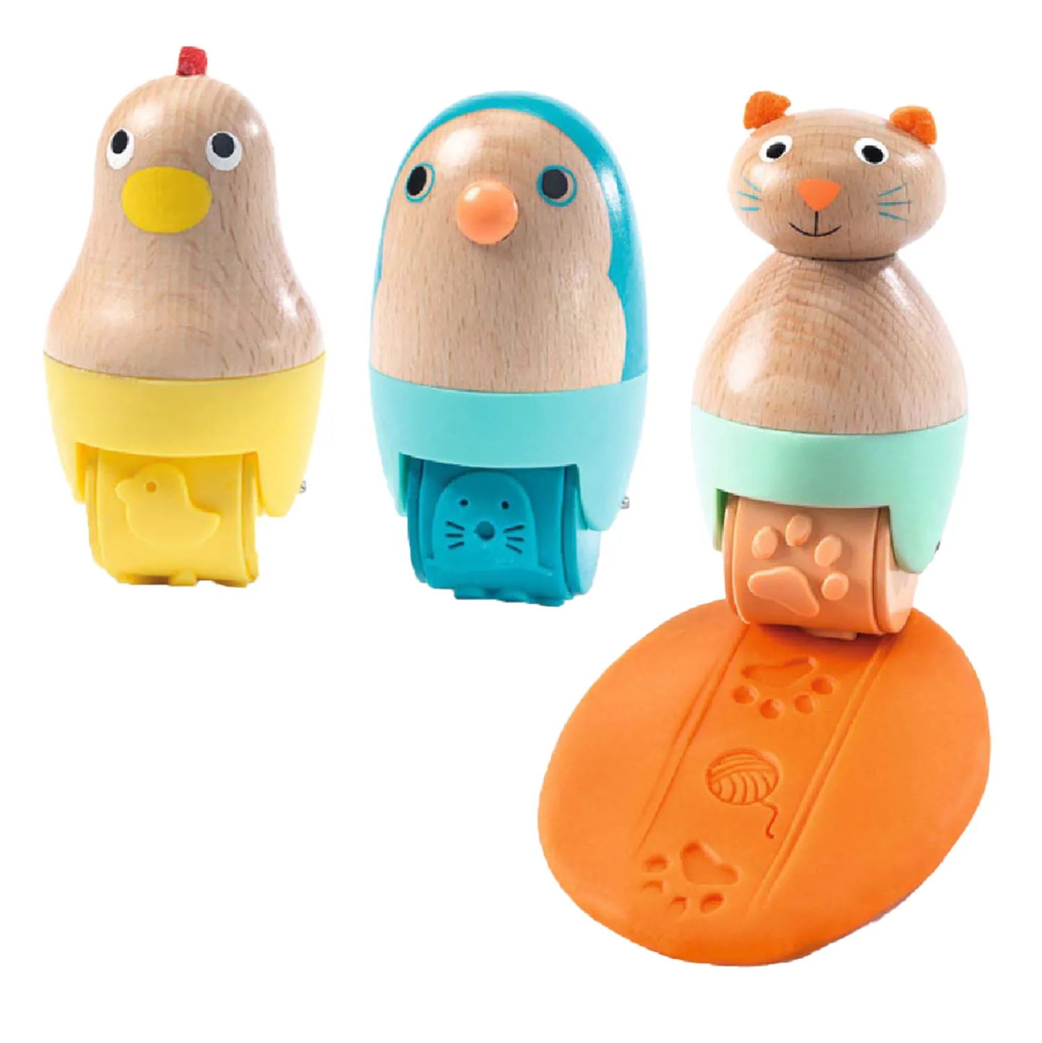 Houten Dierenrollers Klei - 3st.>Djeco Online