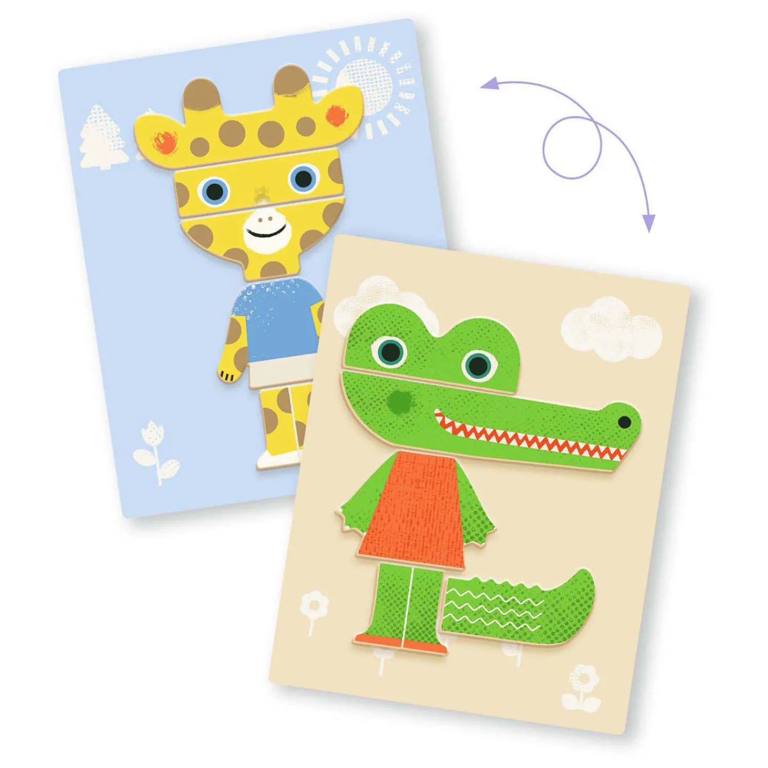 Houten Magneten Mix en Match - 12 Dieren>Djeco Clearance