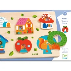 Houten Puzzel Dieren Huis, 6st.-Djeco New