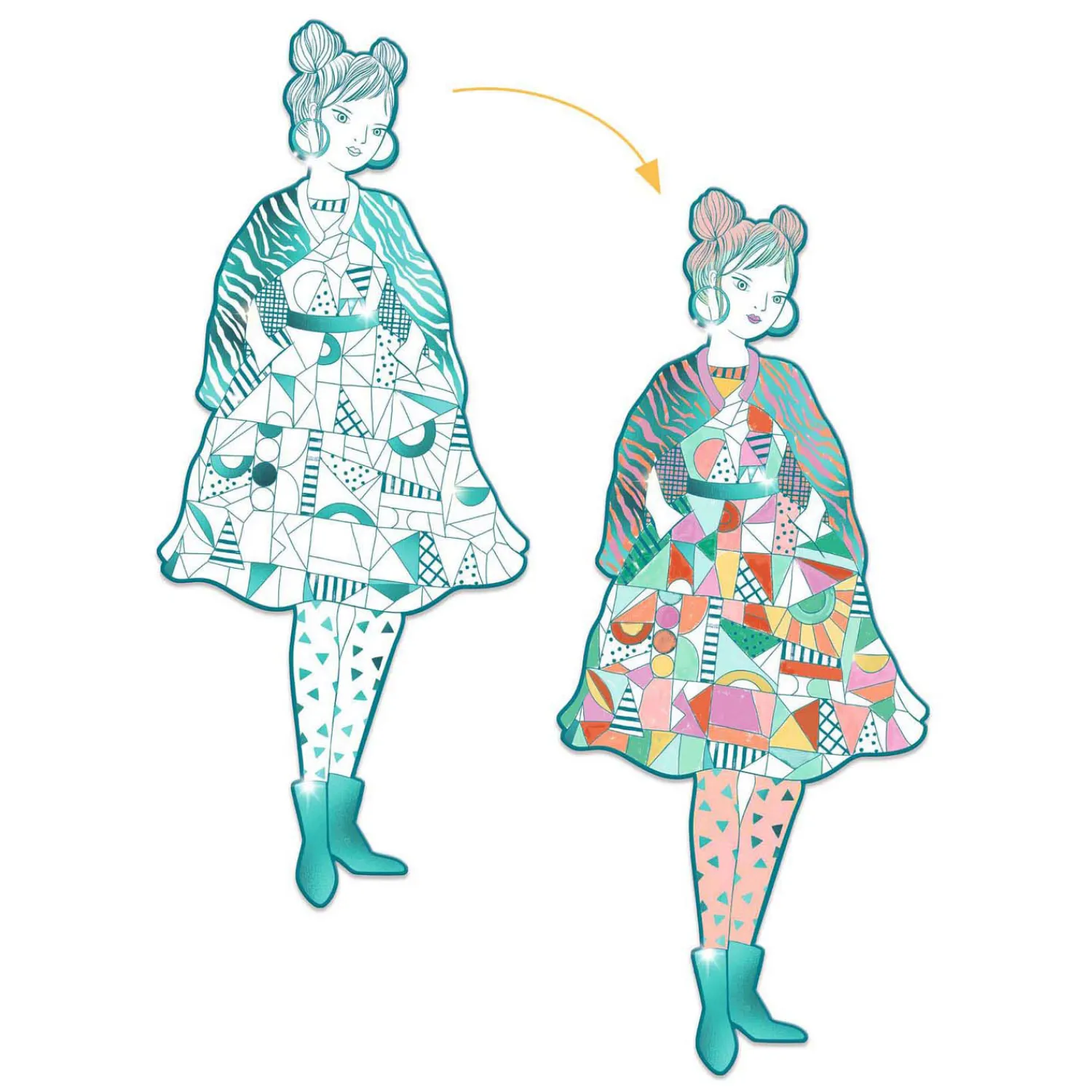 Djeco Mode Silhouetkleurplaten 32cm Rebekka - 4st. Hot