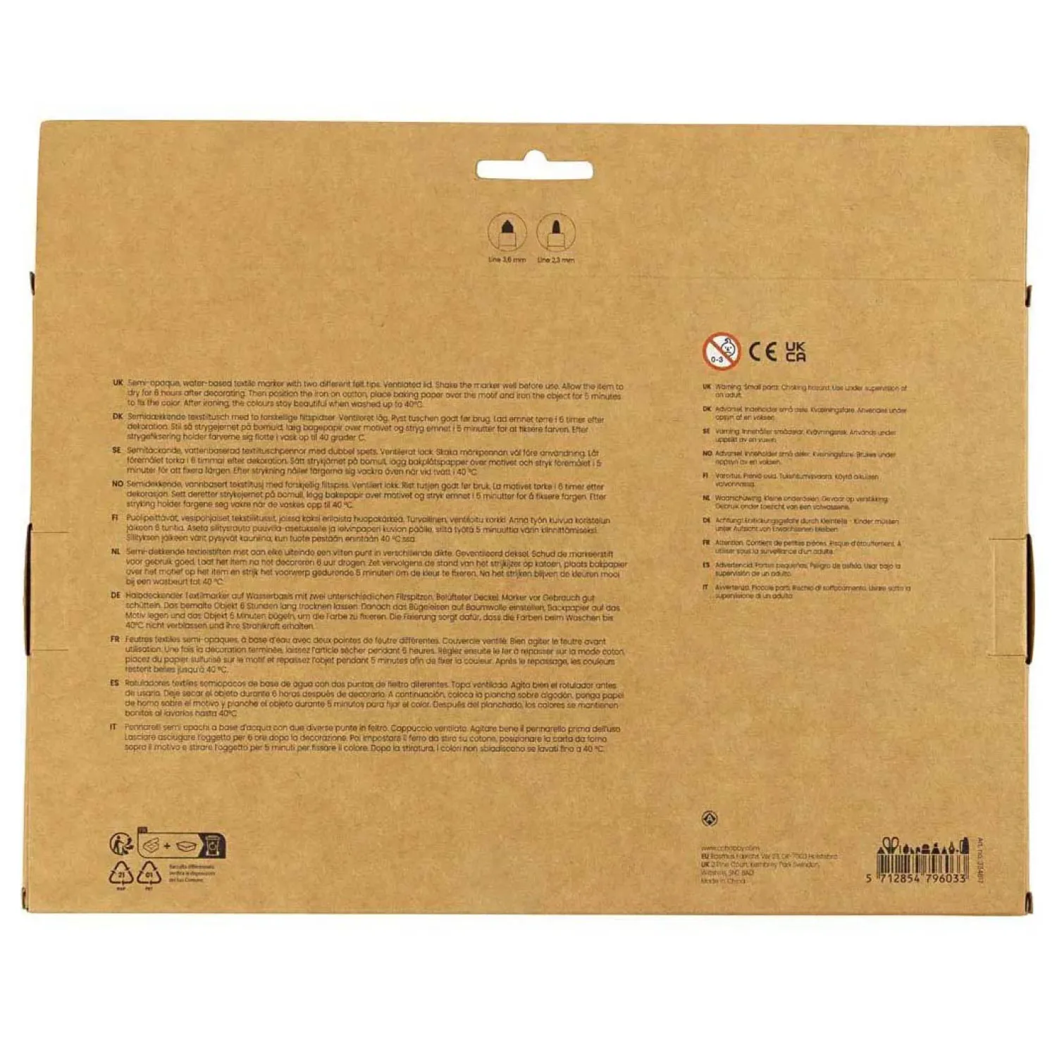 Dubbelzijdige Textielstiften - Basiskleuren, 20st.>Creativ Company Clearance