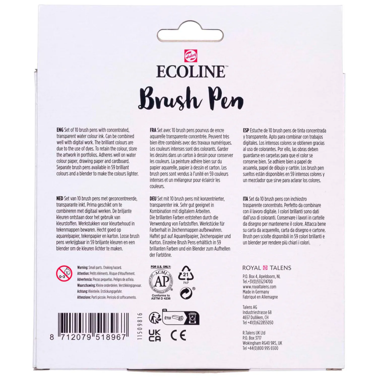 Ecoline Brush Pen set Portret, 10 Kleuren-Bruynzeel Hot