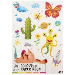 Gekleurd Papier fluor A4, 40 Vellen 5 Kleuren-Creative craft group Sale