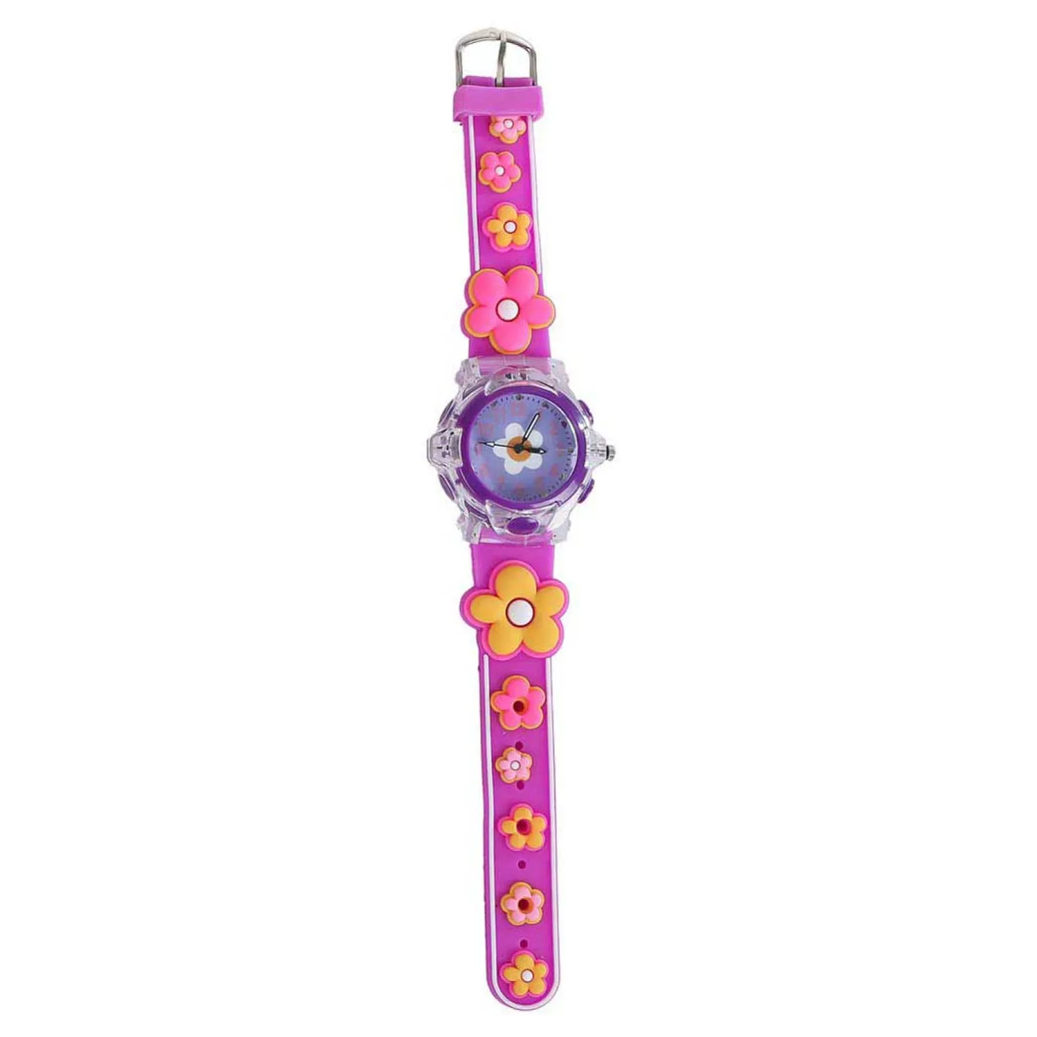 Glamour Analoog Horloge met Licht Bloemen - Donker Roze- Hot